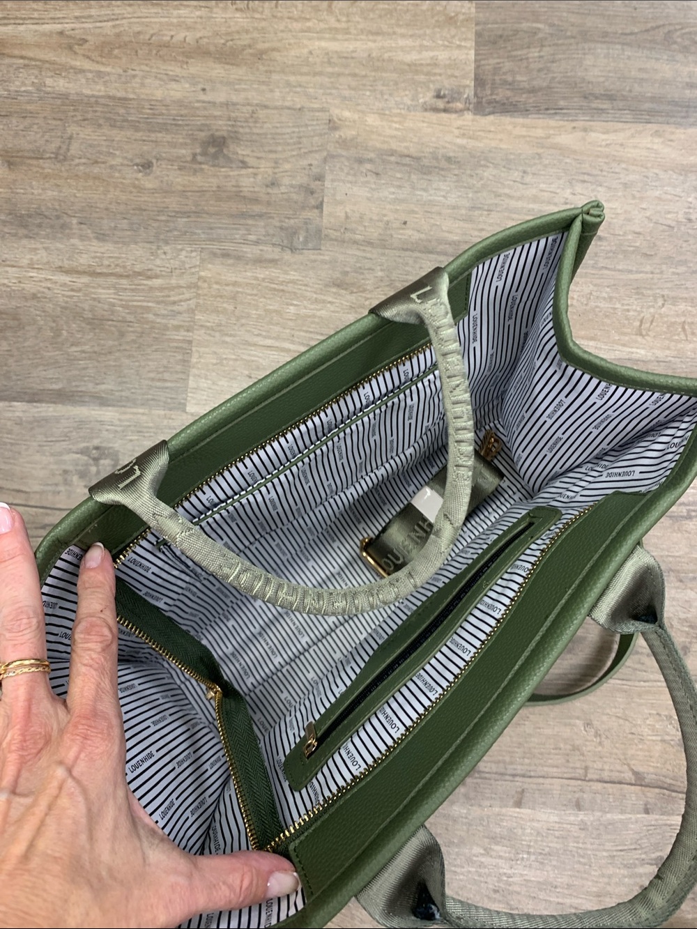 Louenhide Kinley Olive Green Pebbled Tote with Strap - Picture 4 of 5
